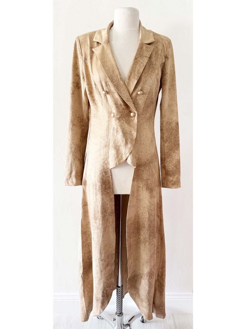 NEW Venus Faux Suede Long Duster Jacket Camel Western Steampunk Victorian SizeXS